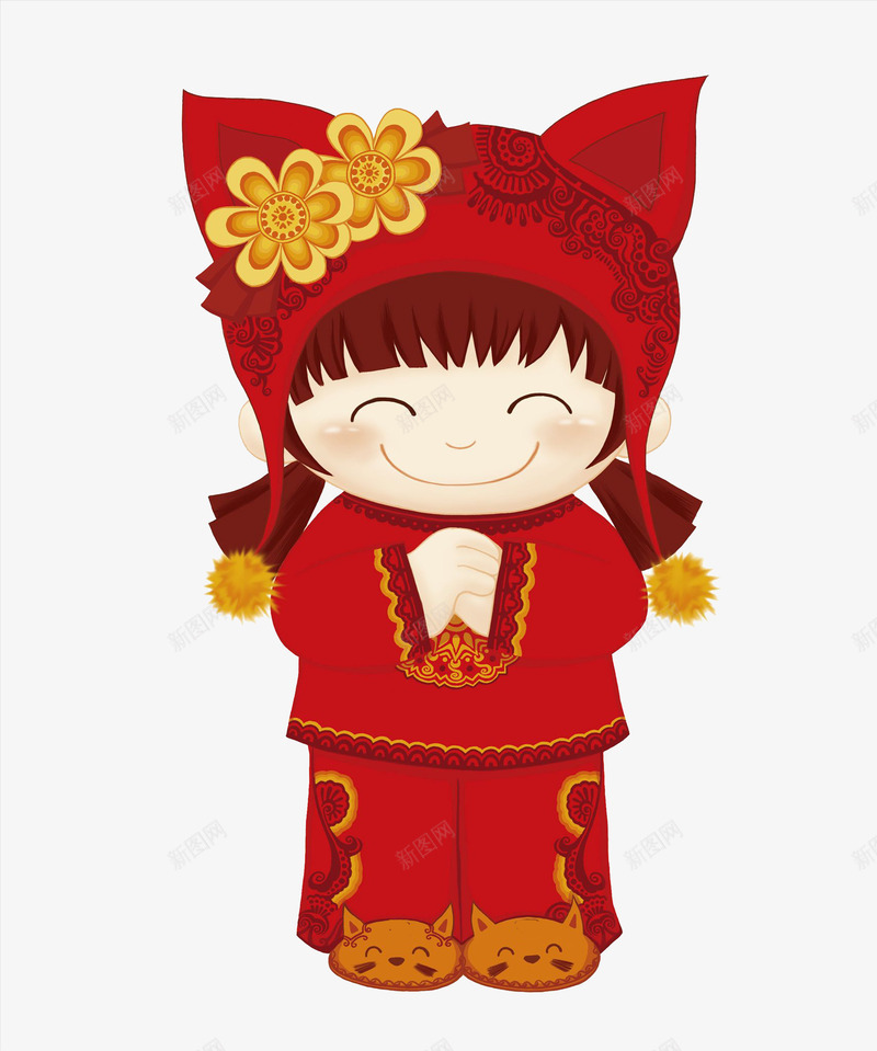 卡通微笑女孩拜年图png免抠素材_新图网 https://ixintu.com 喜庆的 微笑的 恭祝 拜年 漂亮的 红色的 问候