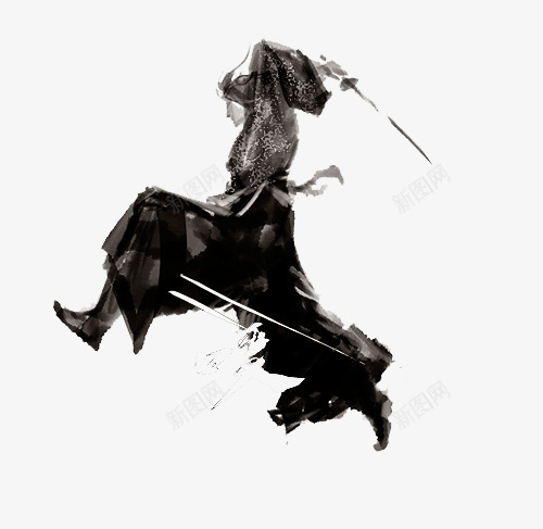 水墨画武士png免抠素材_新图网 https://ixintu.com 国粹 拔刀 武士 武士黑白 水墨画 漫画