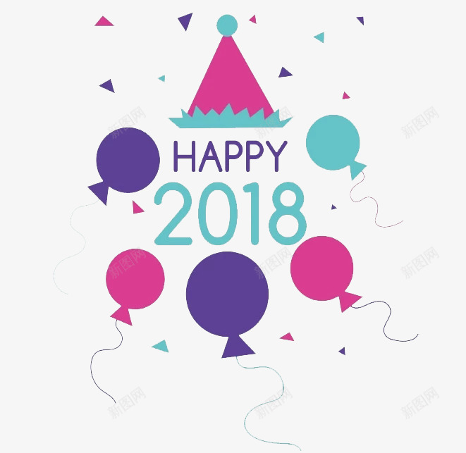 2018圣诞布置创意png免抠素材_新图网 https://ixintu.com 2018 创意 圣诞 多彩 小彩片 帽子 气球 英文