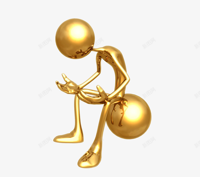 3D金色小人png免抠素材_新图网 https://ixintu.com 3D 三维 卡通 思考 立体 金色小人