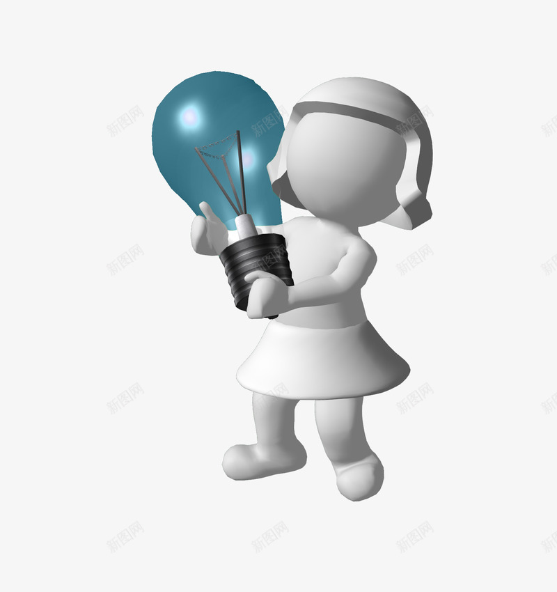 3d小人png免抠素材_新图网 https://ixintu.com 3d小人 卡通 小女孩 灯泡 金融