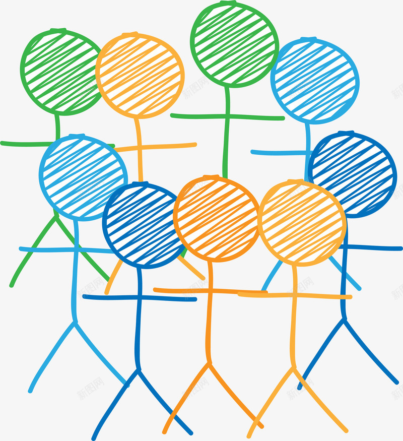 多彩简约火柴人png免抠素材_新图网 https://ixintu.com 卡通 多彩 火柴人 童趣 简约 线条 装饰图案