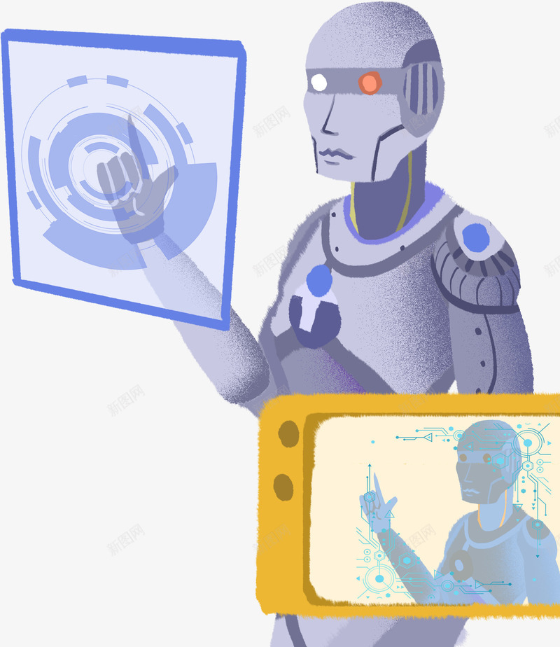 手绘机器人数据信息插画png免抠素材_新图网 https://ixintu.com 人工智能 手绘 插画 智能 机器人数据信息 科技