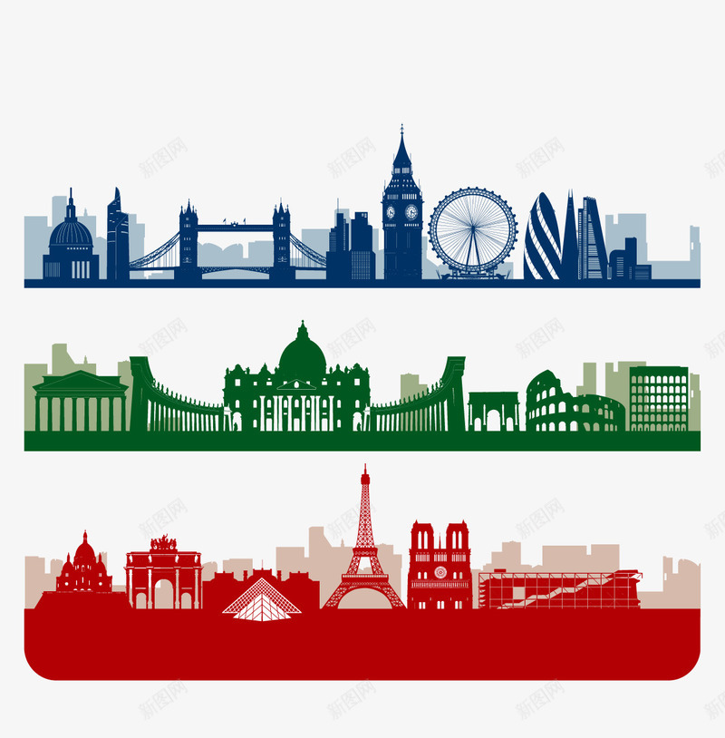旅游地标矢量图ai免抠素材_新图网 https://ixintu.com 剪影 漂亮 高清 矢量图