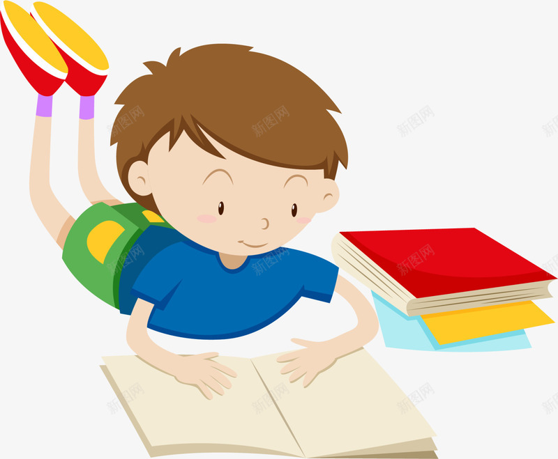 开学季趴着看书的男孩png免抠素材_新图网 https://ixintu.com 可爱男孩 多彩书本 开学季 开心 看书的男孩 趴着看书