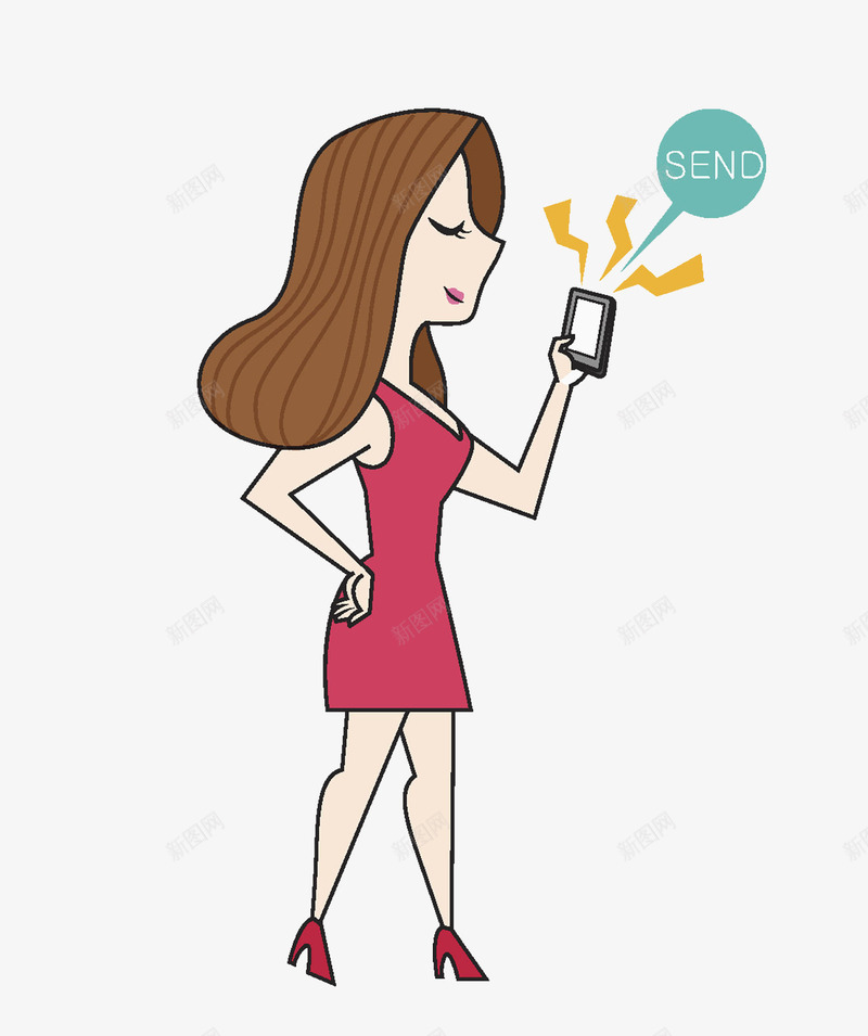 漂亮的女人png免抠素材_新图网 https://ixintu.com 卡通 女人 手机 模特 漂亮的 红色的 美丽的