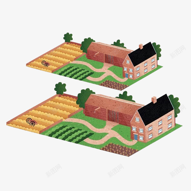 农村风景插画png免抠素材_新图网 https://ixintu.com 个性 圆角 彩色 房子 草地 装饰插画 麦田