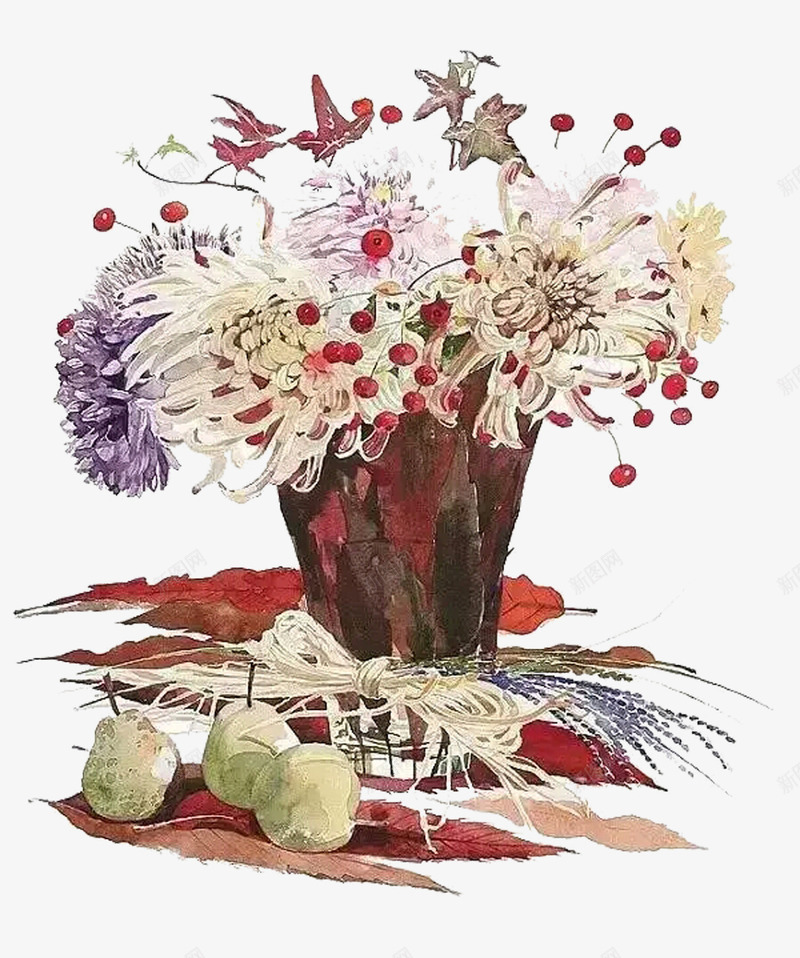 手绘水墨画菊花插花png免抠素材_新图网 https://ixintu.com 手绘插花 插花 水墨画 菊花