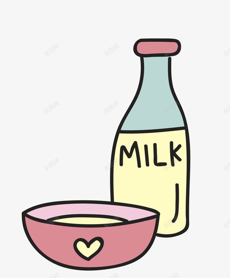 彩色卡通牛奶奶瓶碗png免抠素材_新图网 https://ixintu.com 奶瓶碗 彩色卡通 牛奶 矢量奶瓶