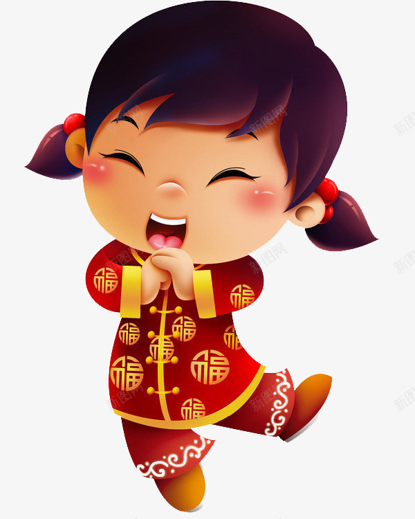 中国风拜年女孩图png免抠素材_新图网 https://ixintu.com 中国风 卡通 女生 插图 漂亮的 贺新春 高兴地