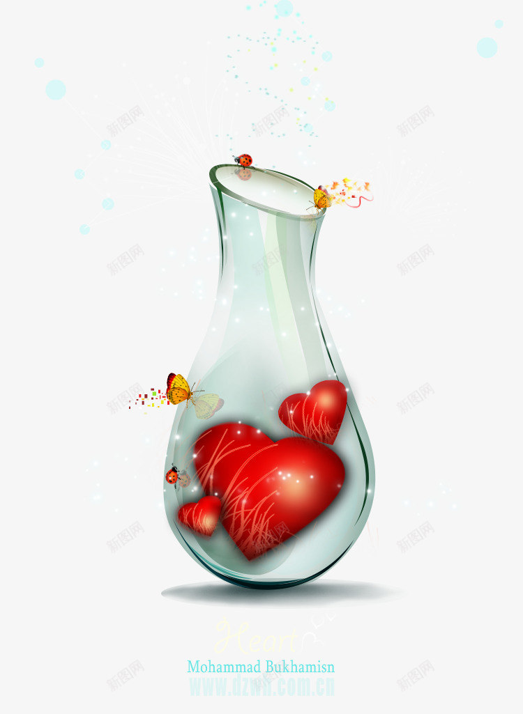 透明瓶视觉表现psd免抠素材_新图网 https://ixintu.com psd 爱心 玻璃 蝴蝶
