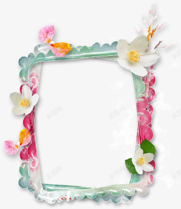 白色菊花边框png免抠素材_新图网 https://ixintu.com 画框 相框 花朵 菊花图案 边框