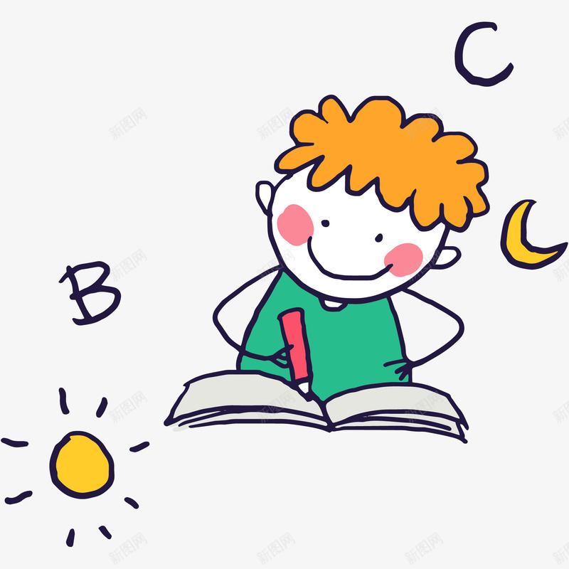 不分昼夜学习的卡通图案矢量图ai免抠素材_新图网 https://ixintu.com 不分昼夜 做功课 写作业 卡通 学习 握笔手势 星星 晚上 月亮 男孩 男生 白天 矢量图 认真学习