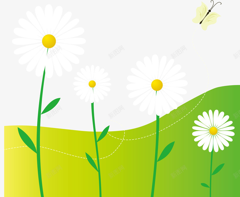 草地白菊花png免抠素材_新图网 https://ixintu.com 白菊花 绿色 草地 野花