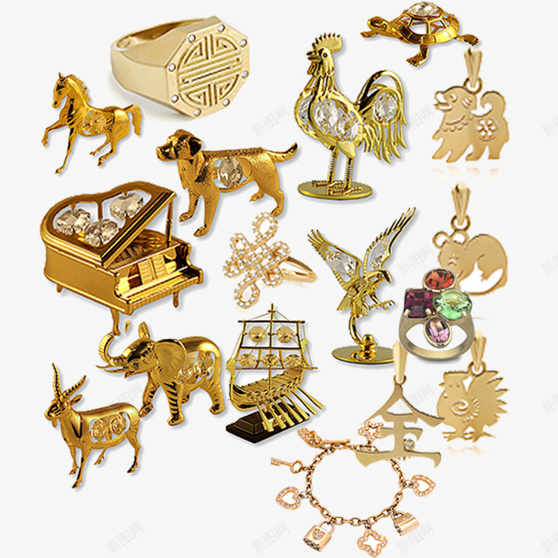 金色艺术品摆件png免抠素材_新图网 https://ixintu.com 公鸡 船只 金属 金色 钢琴 马匹