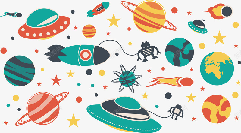 航天宇宙扁平矢量图ai免抠素材_新图网 https://ixintu.com 宇宙 宇宙素材 扁平飞船 航天 航天育才 矢量图