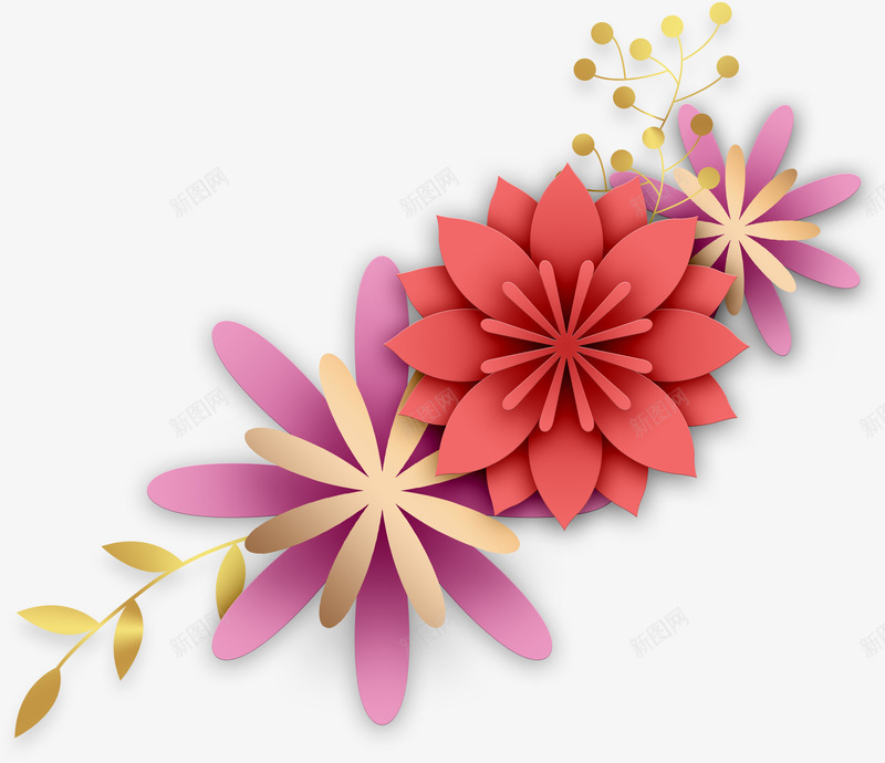 花朵叶子纹理装饰png免抠素材_新图网 https://ixintu.com 修饰好 喜庆 好看 档次 漂亮 红色 花纹装饰