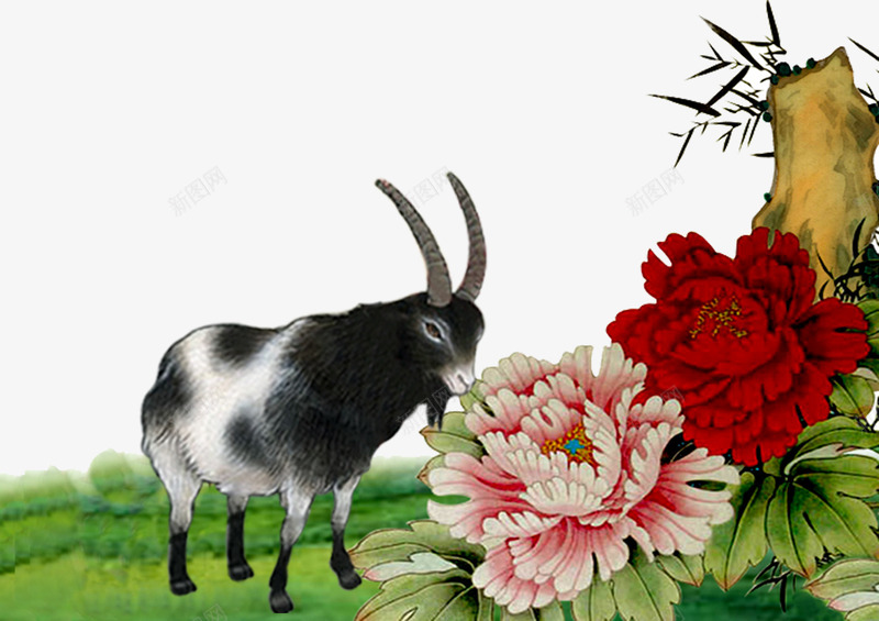 工笔菊花图png免抠素材_新图网 https://ixintu.com 中国工笔画 小山羊 工笔画 精致 美观 艺术风 菊花图