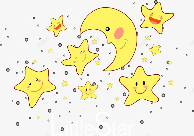 笑脸五角星png免抠素材_新图网 https://ixintu.com 五角星 可爱的星星 夜晚的星空 月亮