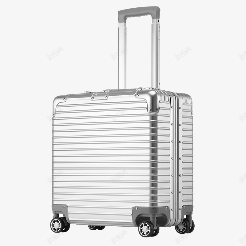 太空银登机箱png免抠素材_新图网 https://ixintu.com 18寸箱体 伸缩拉杆 合金包角 金属挂钩