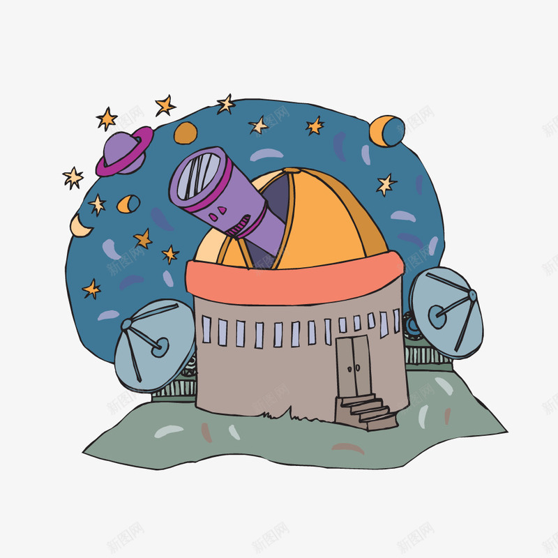 卡通观测台星空矢量图ai免抠素材_新图网 https://ixintu.com 卡通 卫星 宇宙 宇航员 插画 漫画 火箭 矢量图 观测台
