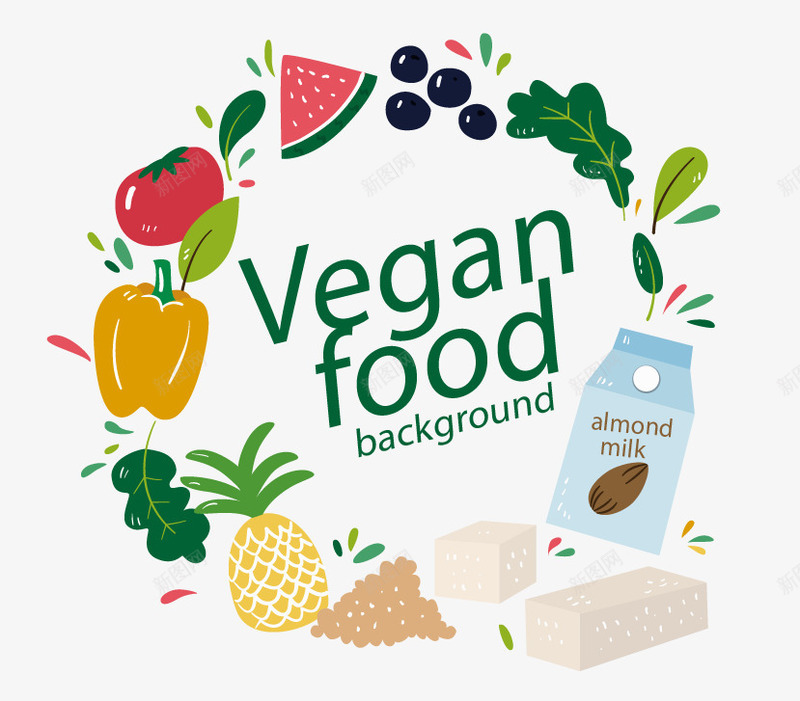 veganfood矢量图eps免抠素材_新图网 https://ixintu.com food vegan 树叶 番茄 矢量水果 菠萝 西瓜 矢量图