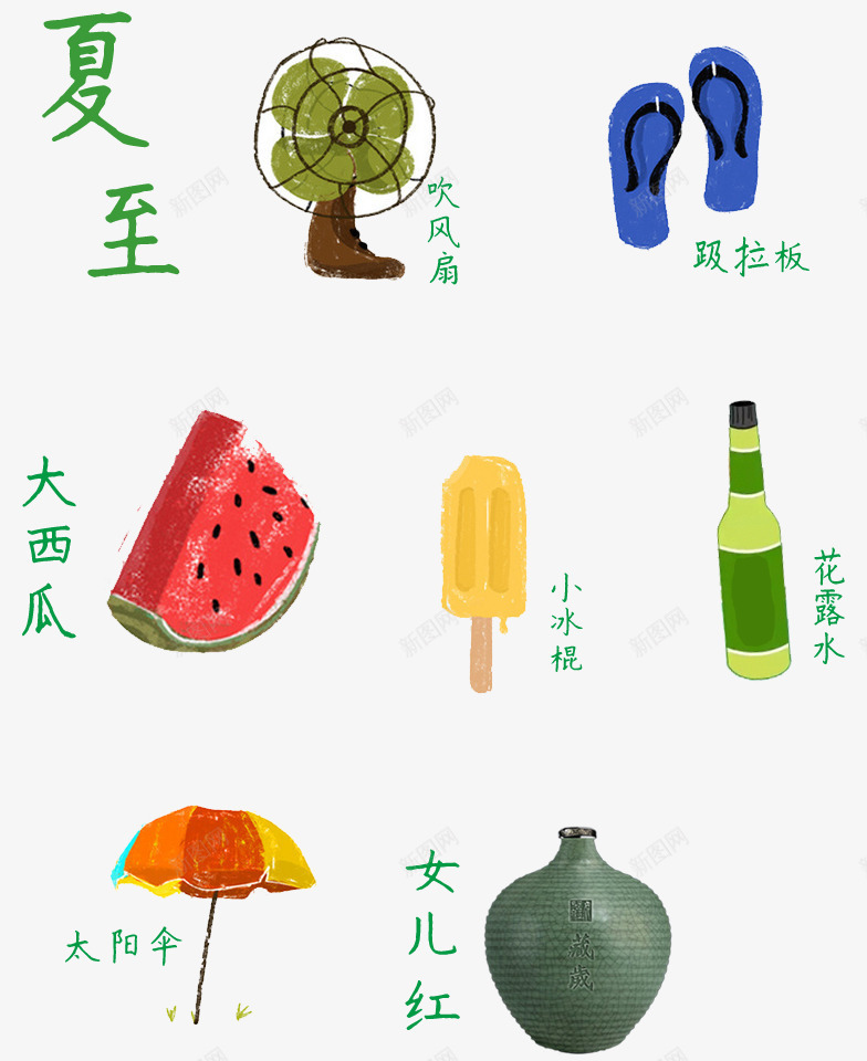 手绘夏至元素食物用品png免抠素材_新图网 https://ixintu.com 夏至 手绘食物
