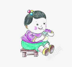 卡通png免抠素材_新图网 https://ixintu.com 喝牛奶 女孩 板凳