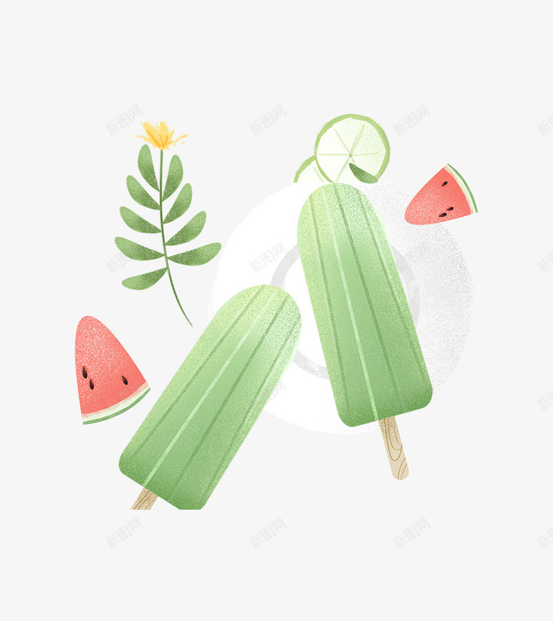 夏天的味道西瓜雪糕手绘psd免抠素材_新图网 https://ixintu.com 夏天 夏天的味道 小清新 水果 清新 西瓜 雪糕