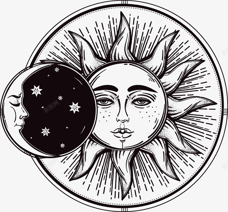 手绘太阳和月亮png免抠素材_新图网 https://ixintu.com 太阳 手绘 月亮
