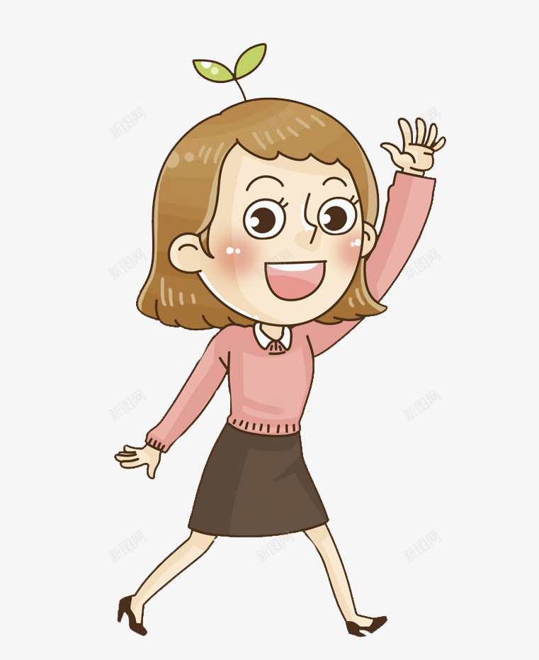 打招呼的女孩png免抠素材_新图网 https://ixintu.com 卡通 可爱的 女人 小草 打招呼 插图 漂亮的