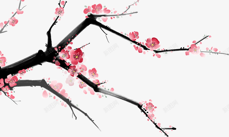 水墨画桃花png免抠素材_新图网 https://ixintu.com 桃花 水墨画 漂亮