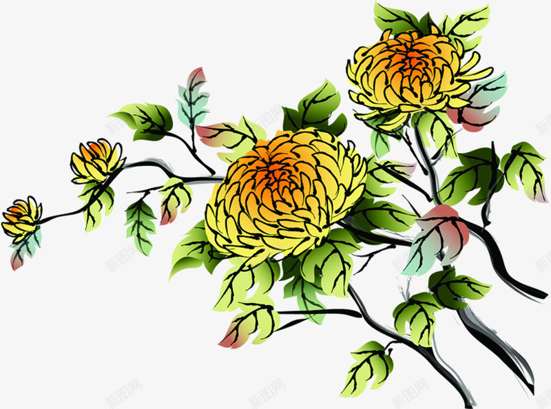 黄色卡通菊花艺术png免抠素材_新图网 https://ixintu.com 卡通 艺术 菊花 黄色