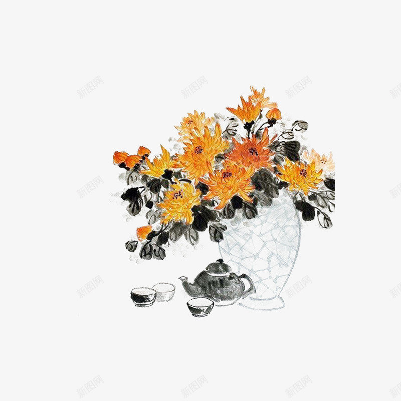 菊花花束png免抠素材_新图网 https://ixintu.com 国画 国画菊花 水墨画 水墨菊花 菊花 菊花花束