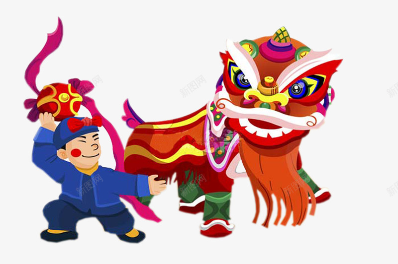 卡通舞狮节日庆祝元素png免抠素材_新图网 https://ixintu.com 庆祝舞狮 民俗舞狮 舞狮 节日舞狮