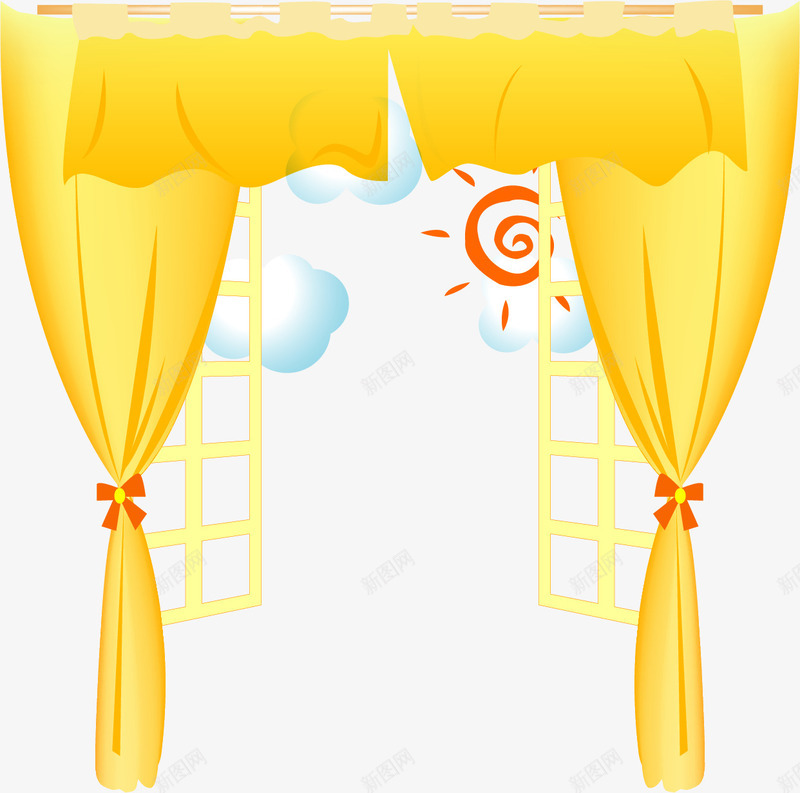 手绘窗帘矢量图ai免抠素材_新图网 https://ixintu.com 太阳 小时候窗帘 手绘 矢量图 窗帘 黄色