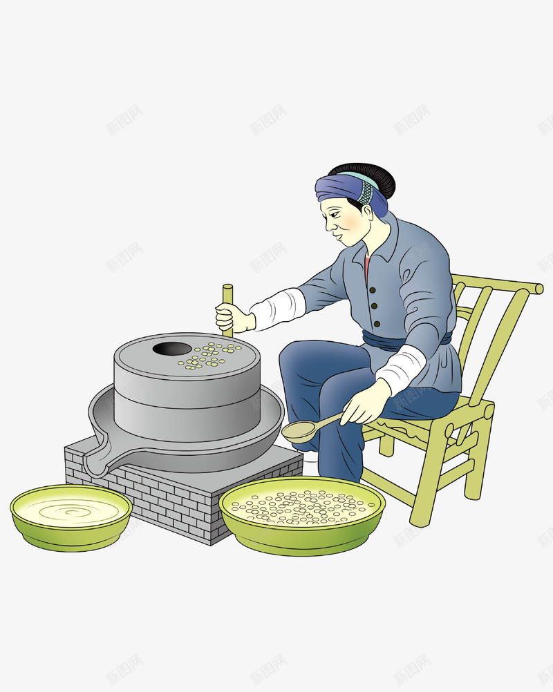 手绘古典磨豆子的女人psd免抠素材_新图网 https://ixintu.com 传统工艺 手绘 手绘古典磨豆子的女人 手绘石磨 石磨 磨豆子 豆浆
