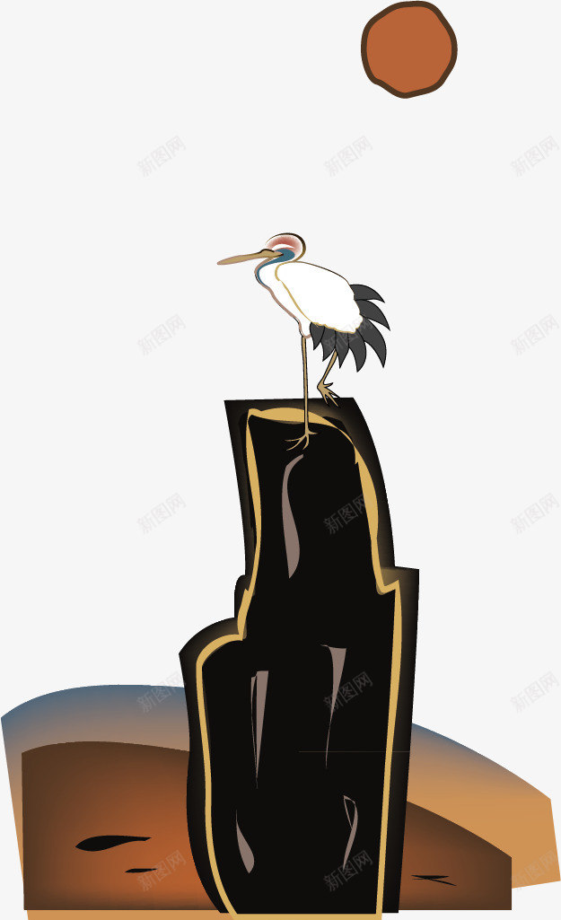 水墨画png免抠素材_新图网 https://ixintu.com 天鹅 月亮 树桩 水墨画