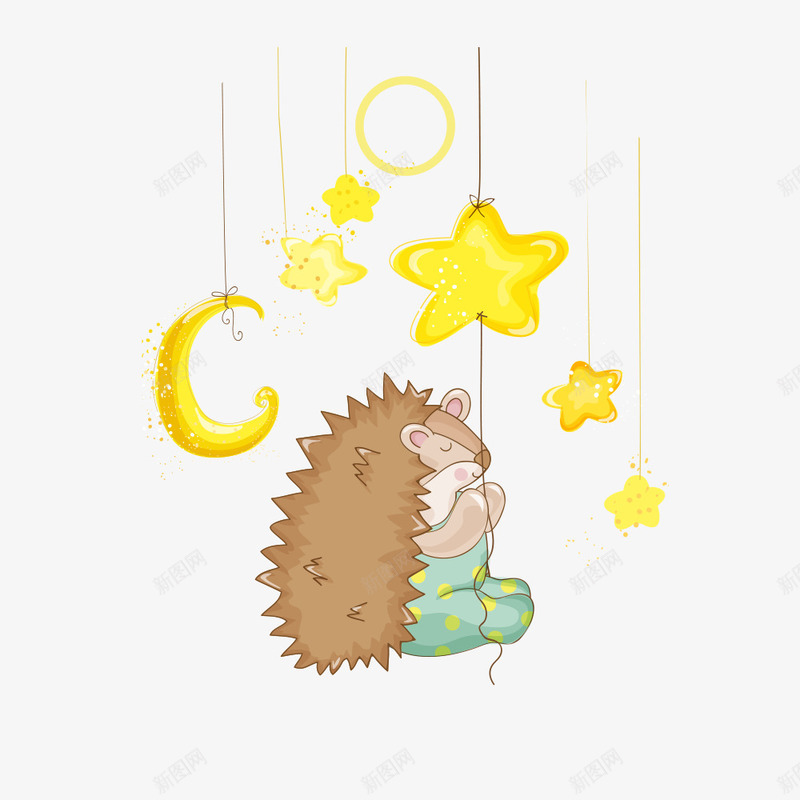 卡通刺猬png免抠素材_新图网 https://ixintu.com 五角星 刺猬 动物 卡通动物 可爱 插画 月亮