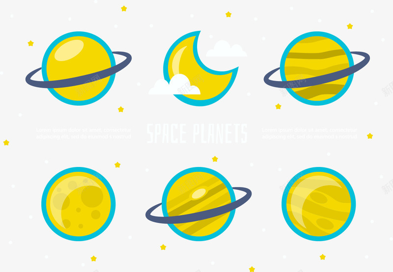 黄色月亮星球矢量图eps免抠素材_新图网 https://ixintu.com 云朵 星环 星球 星辰 月亮 波点 矢量图