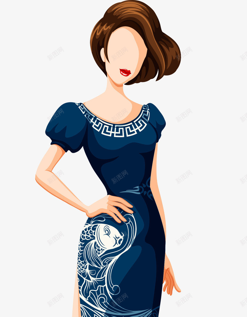 穿旗袍的时尚女人图png免抠素材_新图网 https://ixintu.com 女子 女孩 手绘 时尚女人 模特 美丽女孩 长发女子