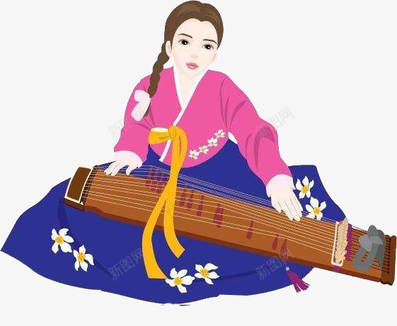 卡通抚琴女png免抠素材_新图网 https://ixintu.com 卡通 古典模特 女人 手绘 抚琴女子 朝鲜服 模特