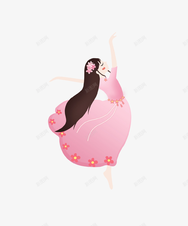 粉色清新舞蹈的少女插画psd免抠素材_新图网 https://ixintu.com 少女 插画 清新 粉色 美丽 舞蹈 裙子 长发