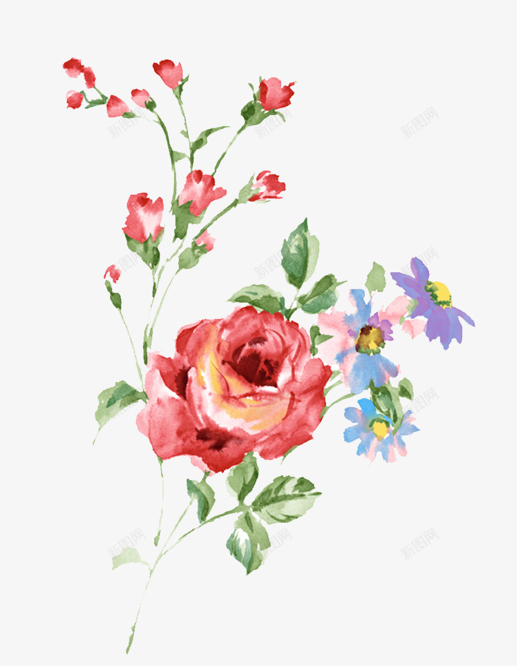 手绘花卉png免抠素材_新图网 https://ixintu.com 创意花型 各种花图案 商业图案 手绘图案 手绘植物 手绘花卉 月季花 植物图案 牡丹花 花 花型图案 蓝色花型