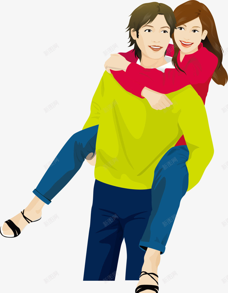情人节男人背着女人png免抠素材_新图网 https://ixintu.com 帅气男人 开心 情人节 爱情 男人背着女人 美丽女人