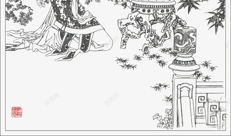 工笔白描仕女人物png免抠素材_新图网 https://ixintu.com 人物 仕女图 古典 国画 工笔 白描 配图
