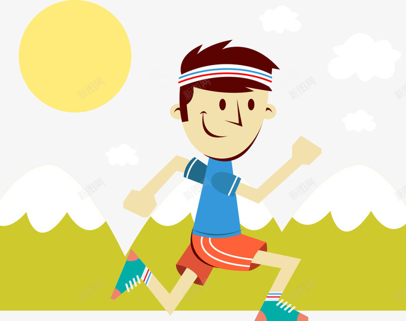 奔跑的男孩png免抠素材_新图网 https://ixintu.com 人物插画 健身 卡通人物 卡通男孩 太阳 奔跑 男孩 跑步