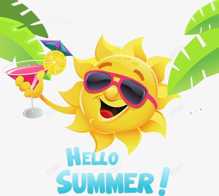 夏日清新summer太阳元素png免抠素材_新图网 https://ixintu.com summer 喝果汁 夏日 太阳 太阳元素 椰汁树 清新
