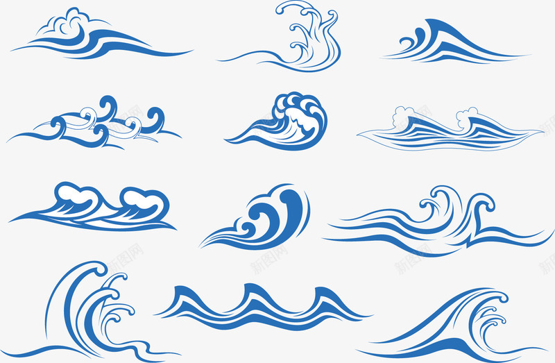 蓝色绘画波浪浪花效果png免抠素材_新图网 https://ixintu.com 效果 波浪 浪花 绘画 蓝色