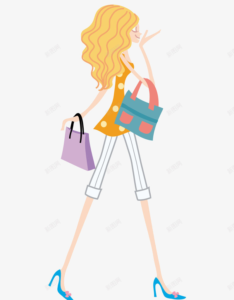 卡通手绘金发购物袋的女人矢量图ai免抠素材_新图网 https://ixintu.com 卡通的女人 平面女人素材 手绘的手提袋 矢量女人 金发的女人 矢量图